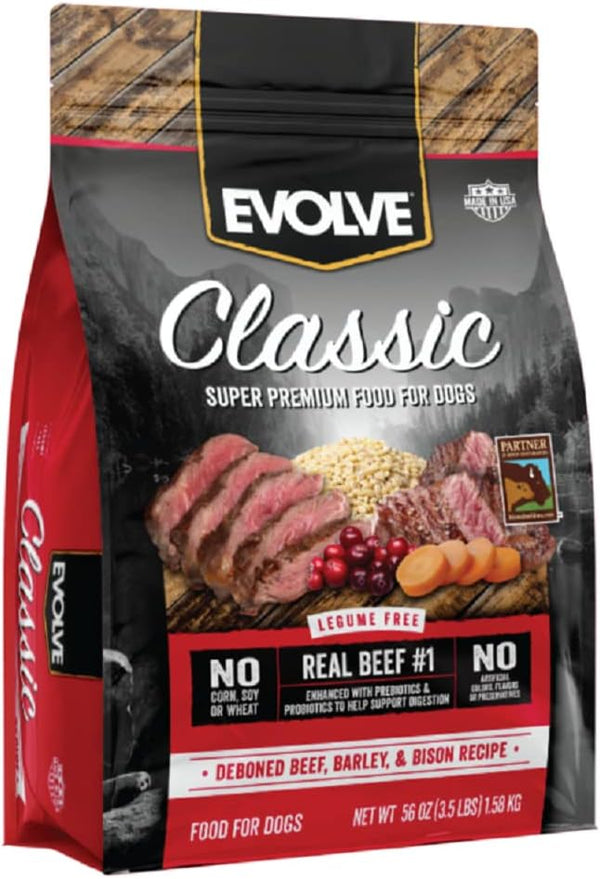 Evolve Pet Food Classics Deboned Beef, Barley and Bison Recipe Dog Food,