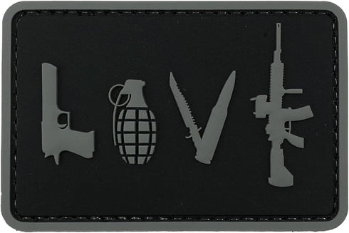 uuKen Tactical Gear Love Symbol Sign Tactical PVC Patch with Hook Fastener Backing (Black and Grey)