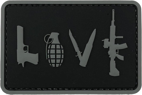 uuKen Tactical Gear Love Symbol Sign Tactical PVC Patch with Hook Fastener Backing (Black and Grey)