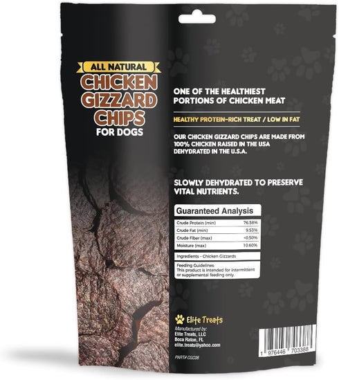 Chicken Gizzard Chips for Dogs, All Natural Training Treats, Made in USA, Healthy for All Breeds (6 oz)