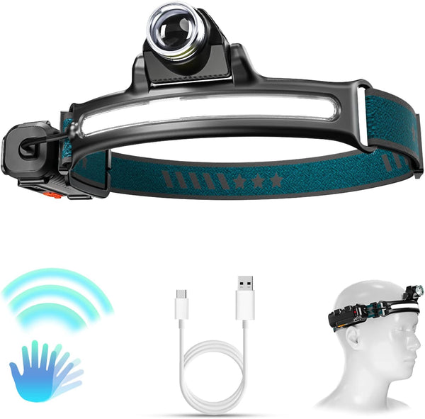 LED Headlights Rechargeable Headlamps, 270° Wide Beam, 1000 Lumens Super Bright with Motion Sensors - Outdoor