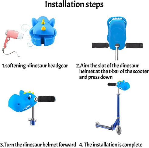 Kids Scooter Accessories for T-Bar Handle Scooter/Bike - Unicorn Dinosaur Head Decoration with Streamers