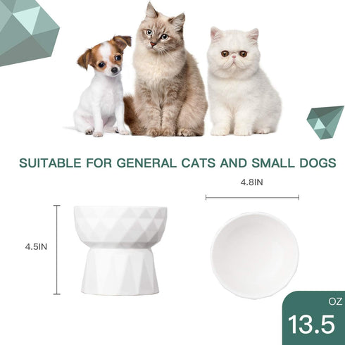 Cat Bowls,Ceramic Cat Bowls Anti Vomiting,Raised-Cat Food and Water Bowl set for Cats and Small Dogs,13.5 Oz
