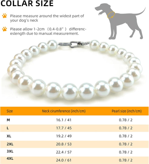 KUDES Chunky Pearl Dog Necklace, Strong Stainless Steel Wire Rope, Elegant Classic Big Pearl Collar for Medium Large