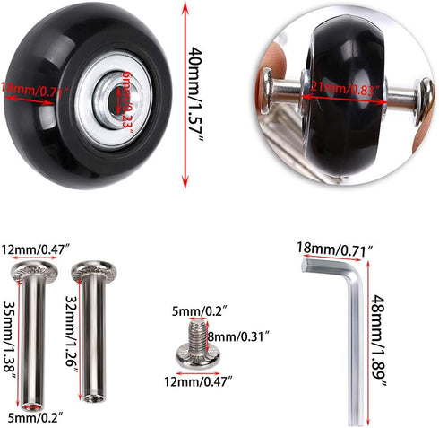 OwnMy Luggage Suitcase Replacement Wheels, 40mm x 18mm Rubber Swivel Caster Wheels, Set of 4