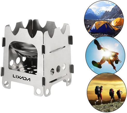 Lixada Lightweight Camping Wood Stove, Folding Stainless Steel Wood Burning Stove for Outdoor Camping, Hiking, BBQ
