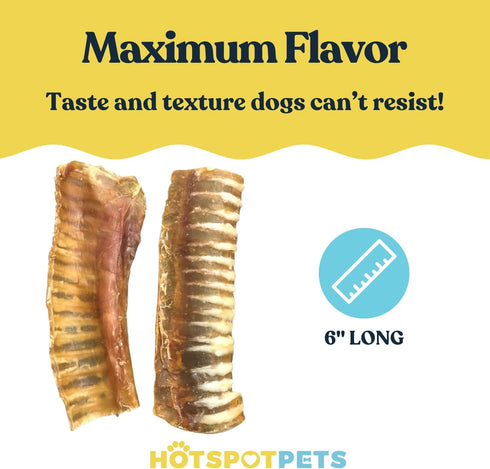6" -(20 Pack) hotspot pets Premium Beef Trachea for Dogs Strips Split All Natural Grass-Fed Beef Dog Chews, Rich