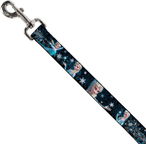 Buckle-Down Pet Leash - Elsa the Snow Queen Poses; 4 Feet Long, 1" Wide, Blues/White