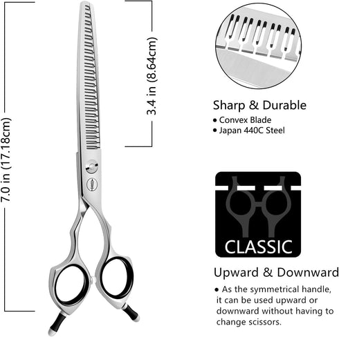23 Teeth,7.0 Inch,80% HASHIMOTO Straight Eraser Dog Grooming Scissors, Thinning Rate,Light Weight, Designed for Bulking