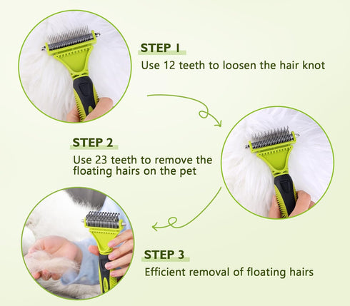 Pecute Pet Dematting Tool 2 Pack - Double Sided Rake & Comb for Medium or Long-haired Dogs & Cats