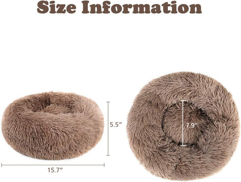 otoez Kitten Puppy Bed, Extra Small Round Dog Cat Beds, Anti-Anxiety Plush Calming Donut Bed, Washable (15.7", Khaki)