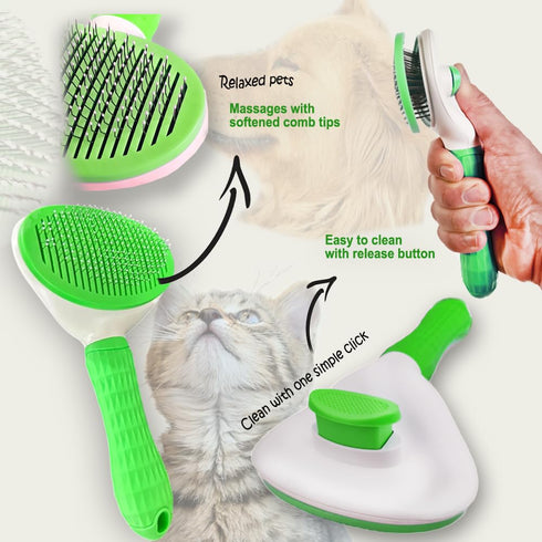Self-Cleaning Slicker Brush: Dog and Cat Grooming Tool for Shedding, Removing Loose Hair, Fur, Mats, and Knots