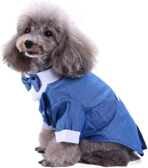 GabeFish Pets Wedding Jackets Suit for Dogs with Bow Tie, Puppy Cat Formal Clothes, Tuxedo Blue X-Large