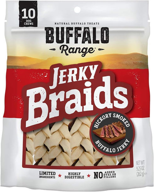 Rawhide Dog Treats | Healthy, Grass-Fed Buffalo Jerky Chews | Hickory Smoked Flavor, 10 Count