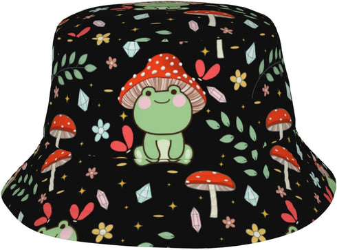 Forest Animals Mushrooms Bucket Hat, Summer Packable Fisherman Cap for Travel and Beach Sun Protection