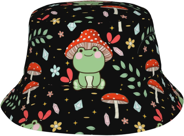 Forest Animals Mushrooms Bucket Hat, Summer Packable Fisherman Cap for Travel and Beach Sun Protection