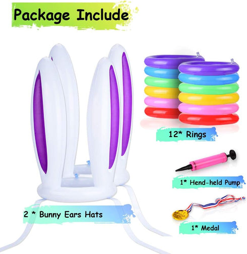 2 Set (2 12 1 1 Hoshin Inflatable Bunny Ears Ring Toss Game Rabbit-Ear Hats with Ring Toss, Medal and Hand-held Pump)