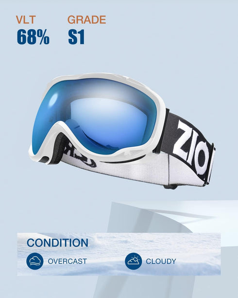 ZIONOR Lagopus B1 Ski Goggles, OTG Anti-fog Snow Goggles for Men Women Adult Youth