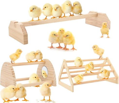 BreezeHug 3 Pcs Chicken Roosting Bar Set Wooden Chick Perch Prevent Rotation Design