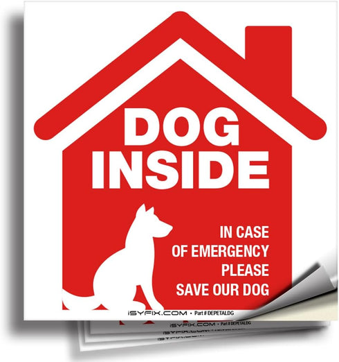 iSYFIX Dog Inside Alert Signs Stickers, 4 Pack, 5x5 Inch, Premium Self-Adhesive Vinyl, Indoor and Outdoor Red