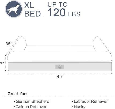 XL Dog Bed - Orthopedic Washable with Removable Cover - Grey Waterproof Extra Large Dog Bed