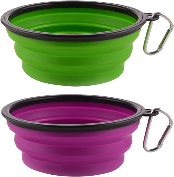 Large Collapsible Dog Bowls, 34oz Portable Foldable Travel Water Bowl Food Dishes, 2 Pack with Carabiner Clip,