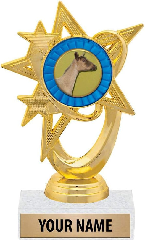 5.5" Gold Dairy Goat Trophies, Custom Astral Star Dairy Goat Trophy Award