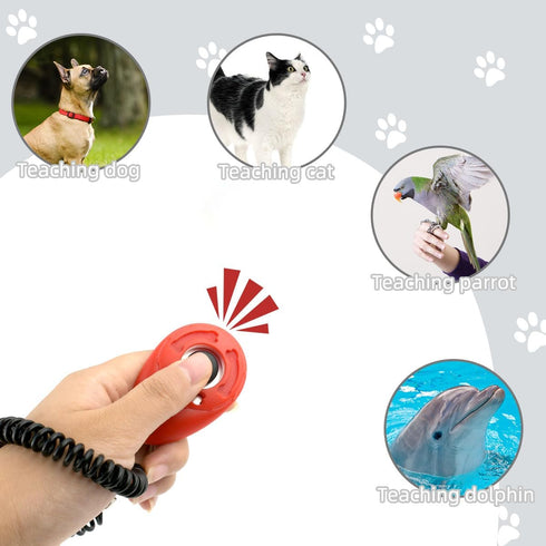 yuntop 4 Pieces Pet Training Clicker Set with Wrist Strap and Treat Pouch for Puppy, Cats & Birds (White, Red, Orange,