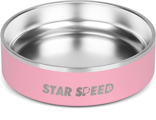 24oz Stainless Steel Dog Bowls with Rubber Bottom, Non-Slip Double Wall Metal Feeding Bowl for Small Medium Dogs
