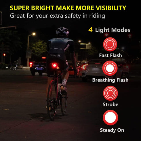 Smart Bike Tail Light: Auto On/Off Rear Bicycle Flashlight, High Lumen Daytime Strobe USB Rechargeable Safety Red LED