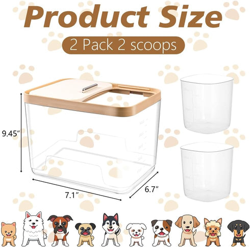 HAOPENGYOU 2 Pack 10Lbs, 2 Airtight Dog Food Storage Container, Holds Pet Cat Food Container Clear Storage Bin