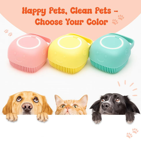 2-in-1 HamInWay Dog Bath Brush, Dog Grooming Brush with Built-in Shampoo Dispenser, Gentle Silicone Bristles for Bath