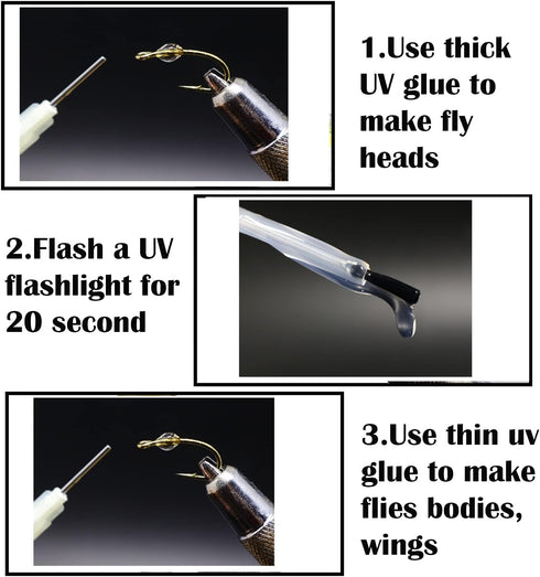 Fly Tying UV Clear Glue and Power Light Combo with 12 LED Light for Building Flies and Gluing Eyes