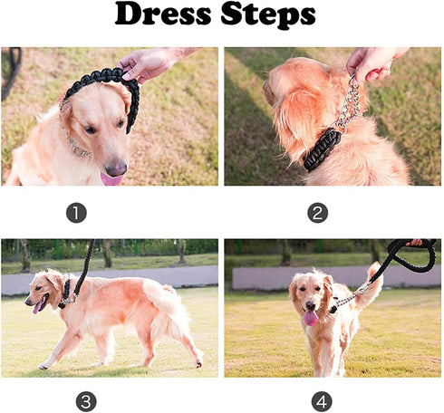 Dog Collar and Leash Set - Heavy Duty Nylon Braided Rope 4 FT Leash and Training Collar for Small, Medium & Large Dogs
