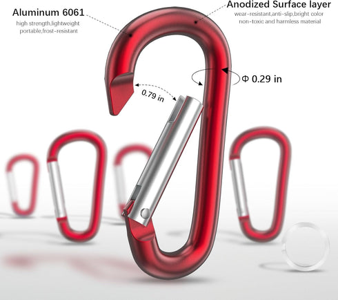 sprookber 3" Aluminum Carabiner D Ring, Caribeener Clips, Spring Snap Hook Set of 10 for Keychain
