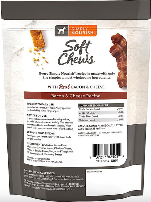 Simply Nourish Bacon & Cheese and Chicken & Cheese Soft Chew Original Dog Protein Sticks, Chewy Treats for Adult Dogs,