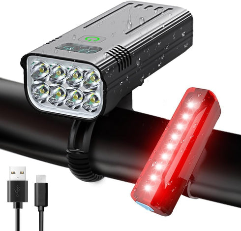 Victoper Bike Light Set, High Lumens Super Bright USB Rechargeable Headlight & Tail Light, 6+4 Modes, Waterproof
