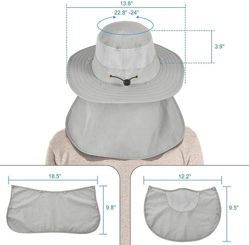 IYEBRAO Mens Outdoor Sun Hat, UV Protection Wide Brim Fishing Hat with Face Neck Flap for Hiking Safari Gardening UPF