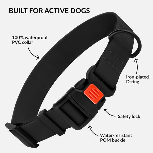 CollarDirect Adjustable Dog Collar Colorful Waterproof Pet Collars for Small Medium Large Dogs Puppy Pink Black Blue Mint Green Orange (Neck Fit 12"-16", Black)