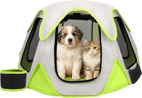 TStopsrealm Foldable Portable Pet Playpen with Feeding Bowls, Indoor Outdoor Pet Tent for