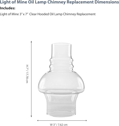 Light of Mine 3" X 7" Oil Lamp Replacement Hooded Chimney - Clear Borosilicate (3" x 7")