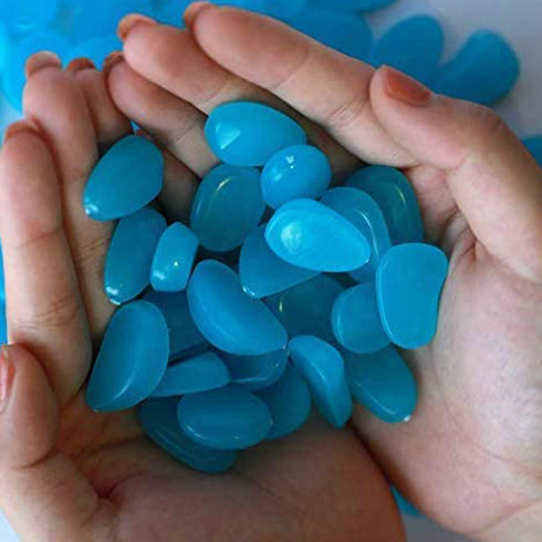 520 PCS Glow in Dark Garden Pebbles, Luminous Rocks for Walkways, Yard, Aquarium Decoration, Solar Glow Stones (Blue)