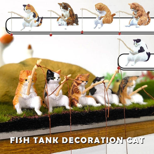 Kawaii Miniature Resin Cat Ornaments, Creative Aquarium Decoration, DIY Cat Fishing Ornament