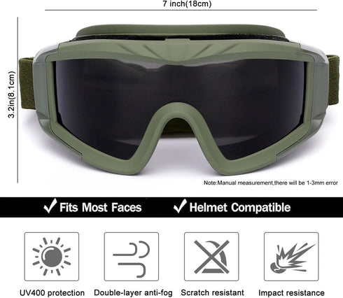 SPOSUNE Airsoft Goggles - Anti Fog Tactical Goggles with 3 Interchangeable Lens, UV400 Protection