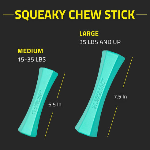 Playology Dog Toy for Medium Breeds (15-35lbs) - Squeaky Chew Stick, All-Natural Peanut Butter Scented, Easy to Clean