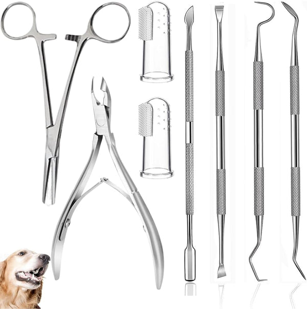 8 Pcs Dog Tartar Remover Tools, Cat Plaque Off Calculus Remover, Stainless Steel Dental Care for Dogs and Cats.