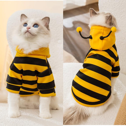 Halloween Dog Bee Costumes, Yellow Bumblebee Hoodies for Small Dogs, Winter Cat Clothes, Chihuahua, D-Ring, Small