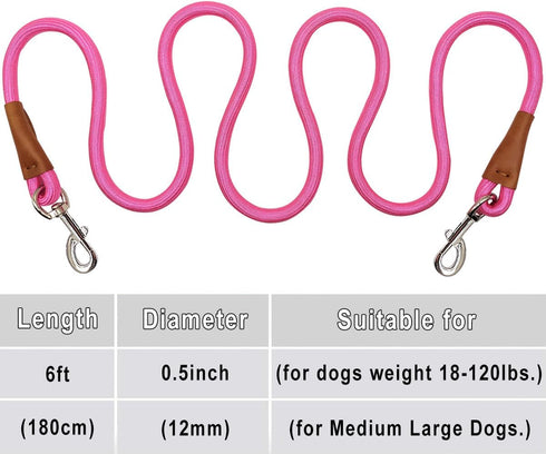 6 Foot Heavy Duty Dog Tie Out Rope Leash, Climbing Nylon Basic Leash for Indoor and Outdoor