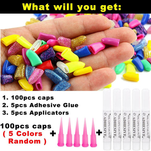 VICTHY 100pcs Dog Nail Caps, Claw Covers with Glue and Applicators (S)