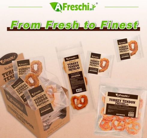 Afreschi Natural Turkey Tendon Pretzel (M) - Pack of 2 Dog Treats, All Natural Human Grade Chew, Hypoallergenic